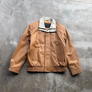 Vintage 90's brown and white leather boxy fit zip up jacket